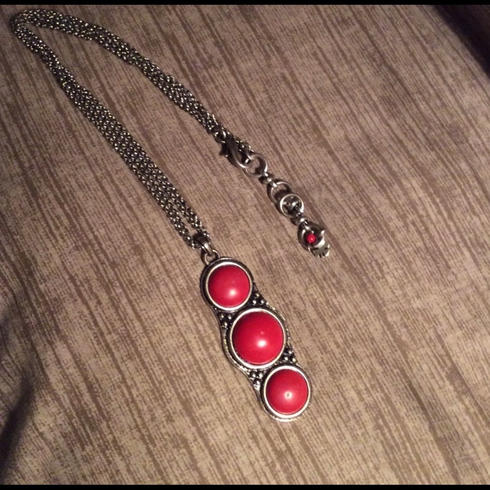 Like New Lucky Brand Red Hammered Coin Necklace